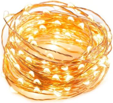 1--Waterproof 100 LEDs String Light for Indoor and Outdoor Copper Wire Warm White with Battery Case (33ft)