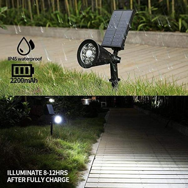 1--Spotlight with 6 LED bulbs with solar energy, suitable for gardens, corridors and fences, and it is waterproof