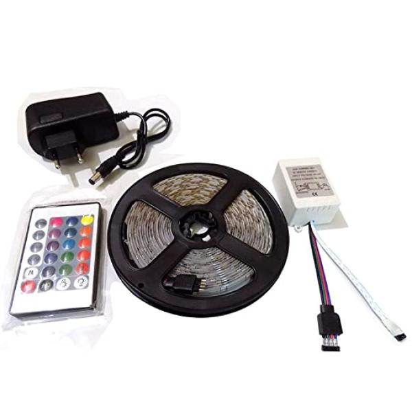1--LED light strip with double face adhesive, 5 meters long, works with 24 buttons remote control - warm lighting