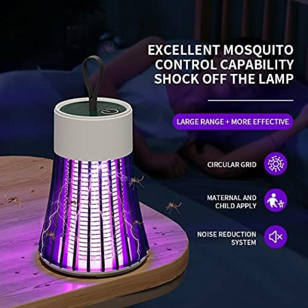 1--The mosquito and fly zapper works with a USB connection with LED lighting to attract and kill flying insects and can be placed near the bed