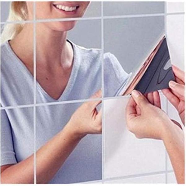 1--Mirror Sheets Flexible Non Glass Plastic Self Adhesive Tiles (9 Pieces)