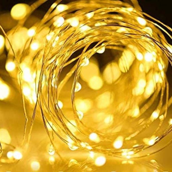 1--Warm White Solar String Lights, 100 LEDs Copper Wire Fairy Lighting Starry Waterproof Solar String Light for Outdoor Indoor Patio Garden Christmas