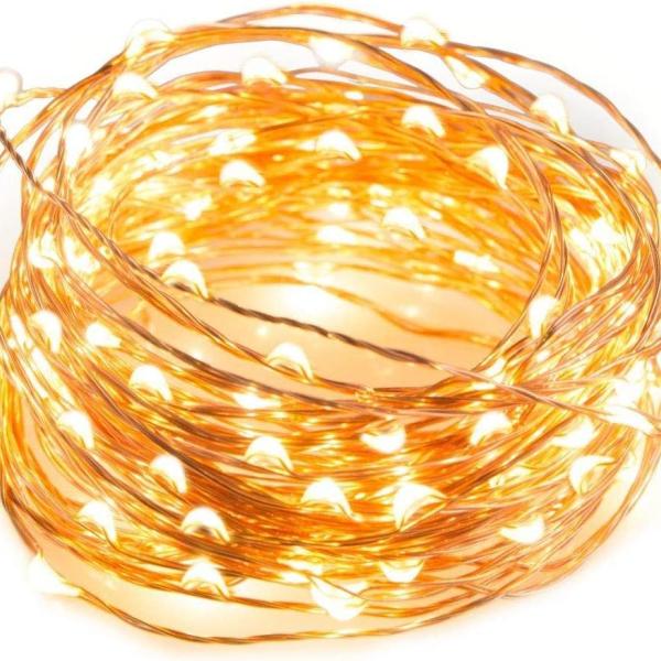 1--Waterproof 100 LEDs String Light for Indoor and Outdoor Copper Wire Warm White with Battery Case (33ft)
