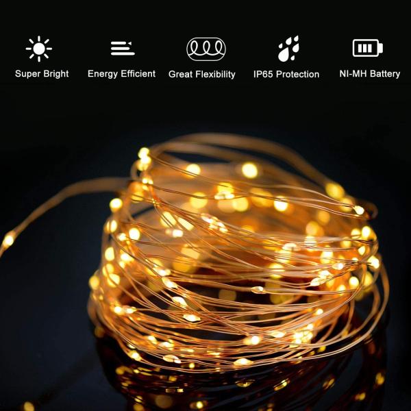 1--33FT/ 10M 100 LED Solar Waterproof Outdoor String Lights - Pack of 2