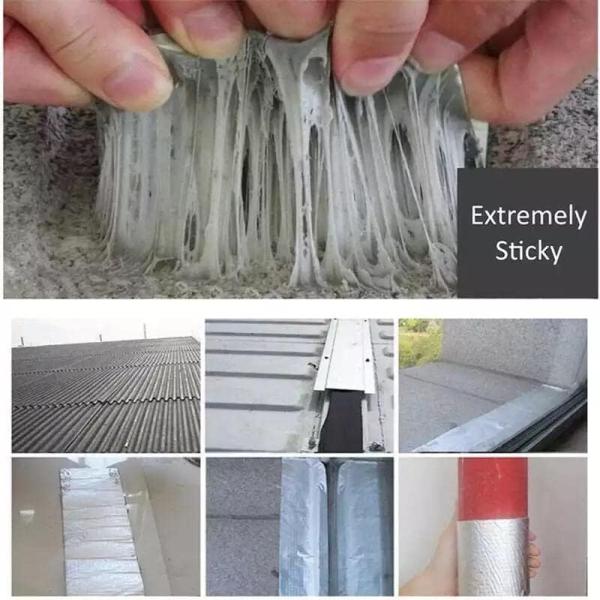 Aluminum foil sealing tape with a butyl rubber adhesive, water-resistant, designed to prevent roof leaks and seal gaps in surfaces, windows, and broken pipes (1.2mm × 5cm × 5cm)